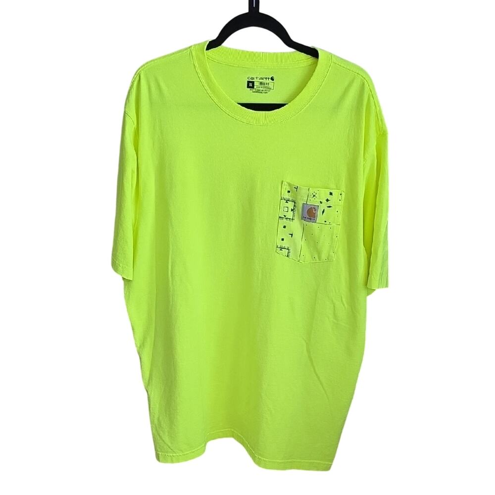 Carhartt Loose Fit Heavywiehgt Bandana Pocket Brite Lime T-Shirt Mens Size XL